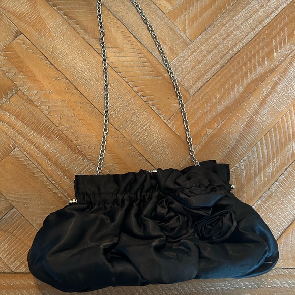 White House Black Market Satin Rose Clutch with Chain Strap. Wedding, graduation - Picture 2 of 3